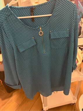 Polka Dot Zip-Front Women's Tunic in Teal